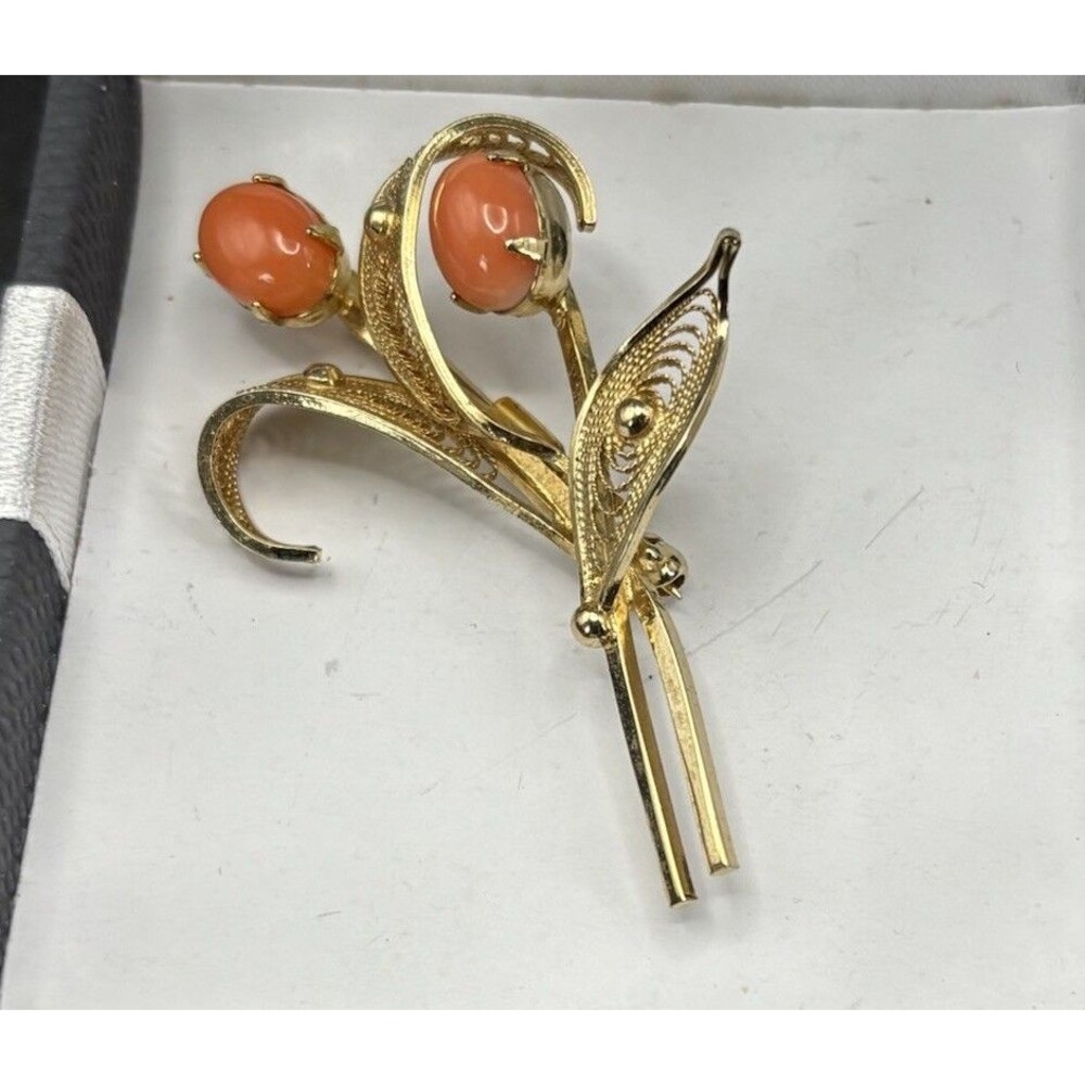 Vintage Sorrento 1/20th 12k Yellow Gold Fill Angel Skin Coral Pin Brooch 3.75Gr